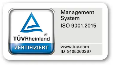 TÜV Rheinland-Zertifikat über das Management-System nach DIN ISO 9001:2015